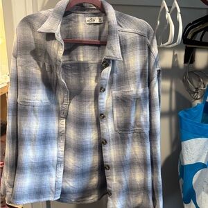 Hollister Blue and Cream Plaid Shirt
